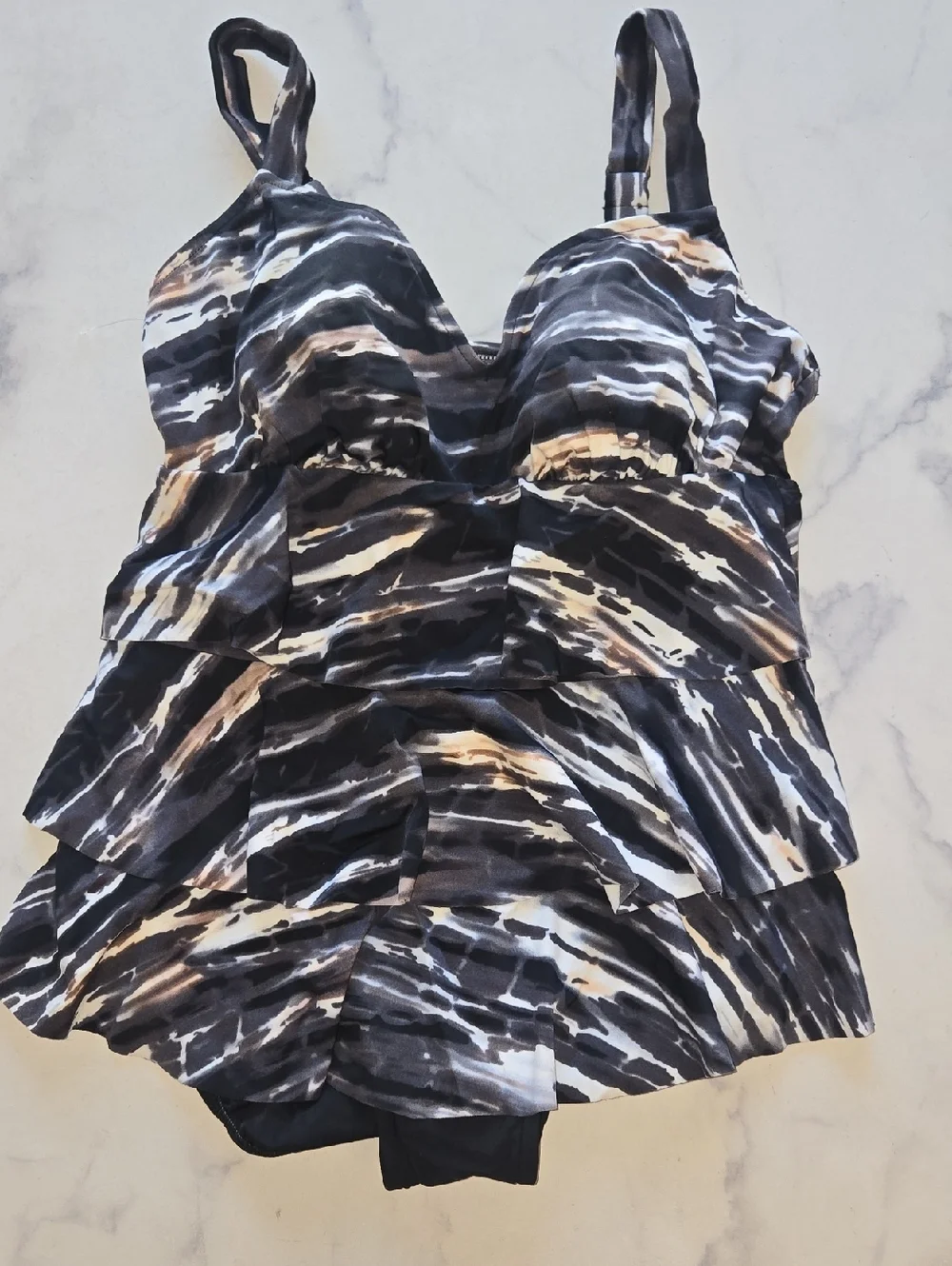 Swim Solutions Tiered Tummy-Control One-Piece Swimsuit Coastal Plates Sz 10 NWT - Picture 5 of 10